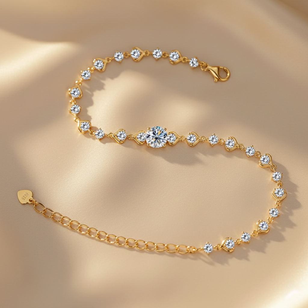 Eternal Bloom – 925 Sterling Silver Moissanite Bracelet | Gold & White Gold Finishes