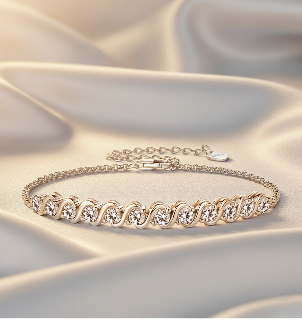 Twilight Twist – 925 Sterling Silver D-Color Moissanite Bracelet | Gold & White Gold Finishes