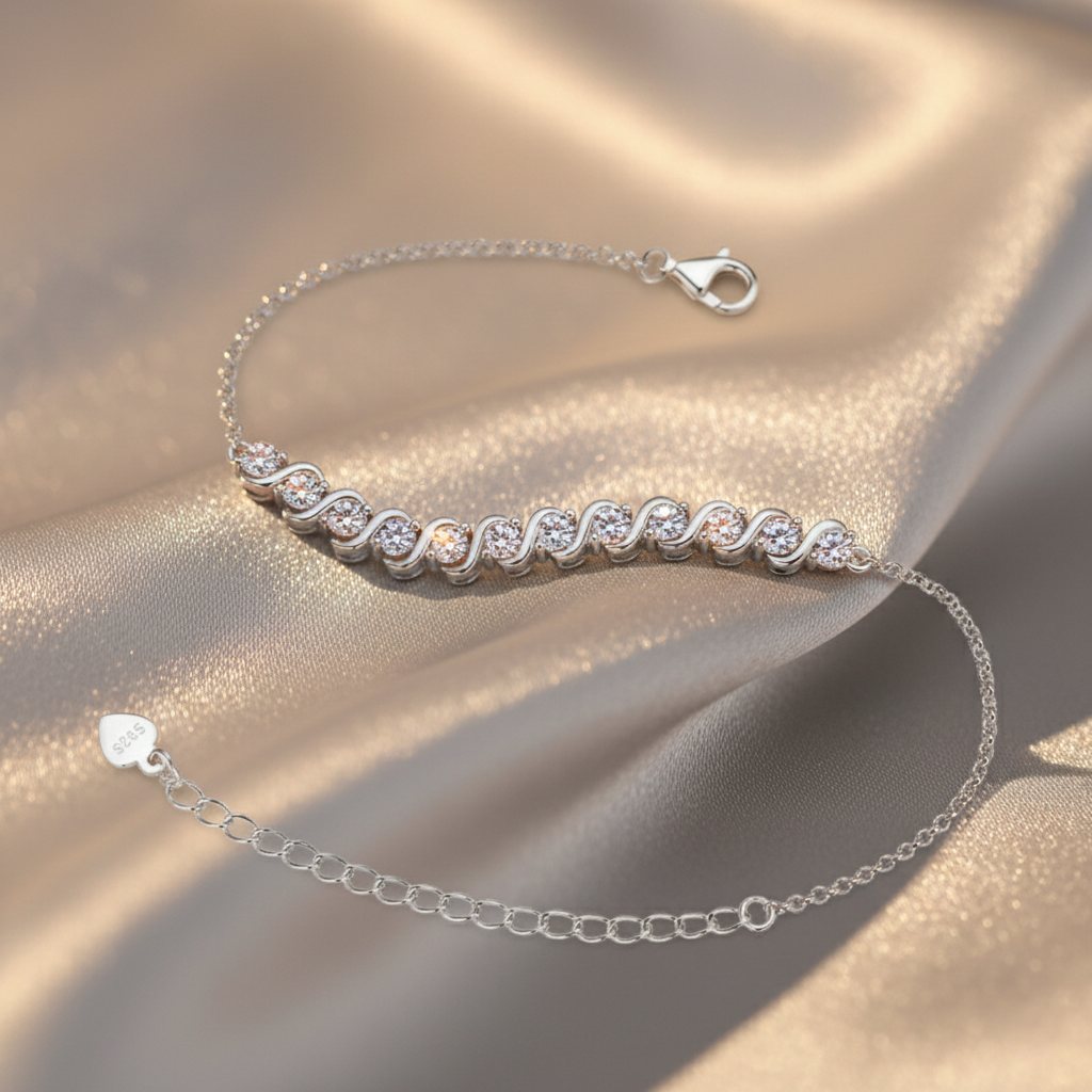 Twilight Twist – 925 Sterling Silver D-Color Moissanite Bracelet | Gold & White Gold Finishes