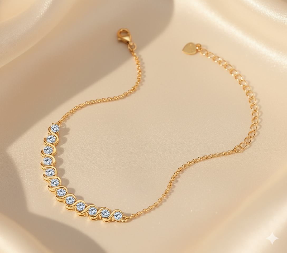 Twilight Twist – 925 Sterling Silver D-Color Moissanite Bracelet | Gold & White Gold Finishes
