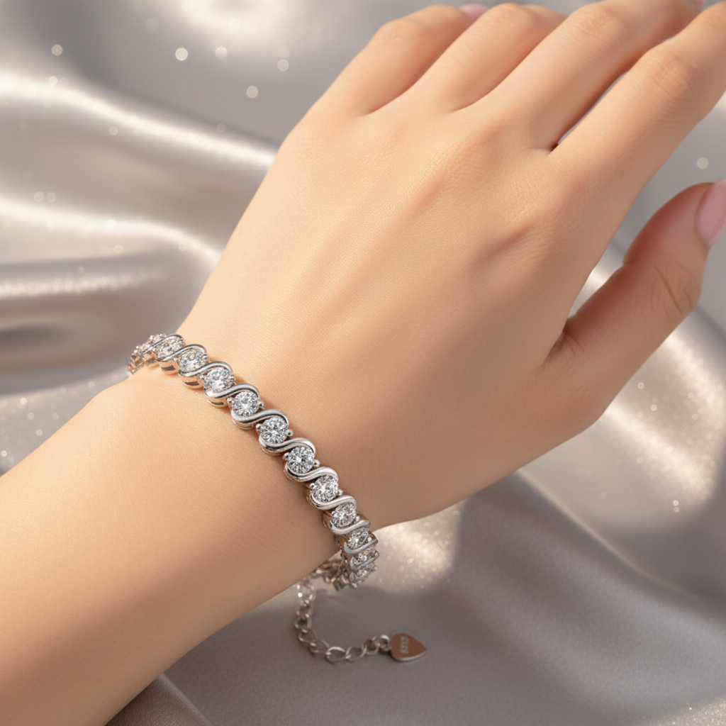 Twilight Twist – 925 Sterling Silver D-Color Moissanite Bracelet | Gold & White Gold Finishes