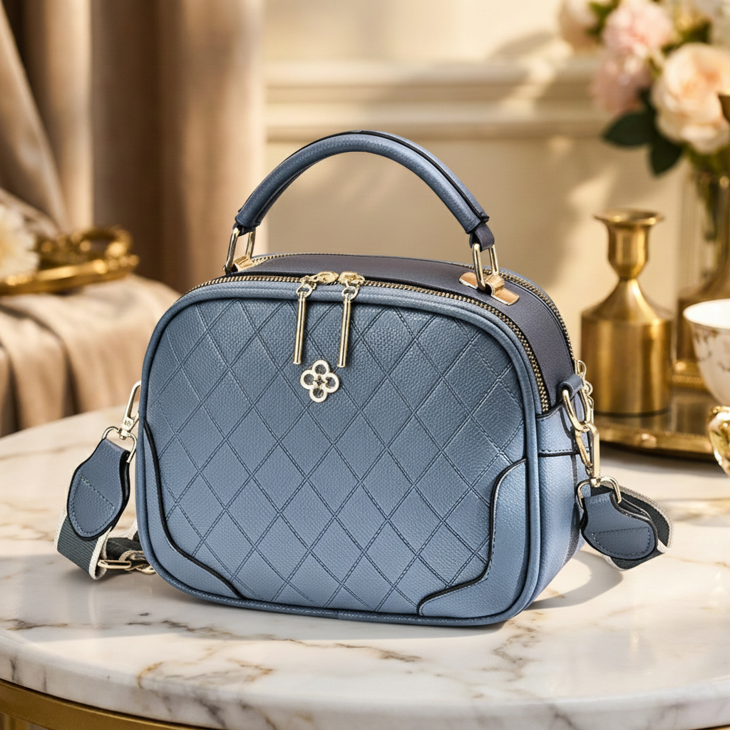 Luxe Charm - All Season PU Leather Handbag | Diamond Quilt or Croco Texture | Elegant Top-Handle Crossbody for Women