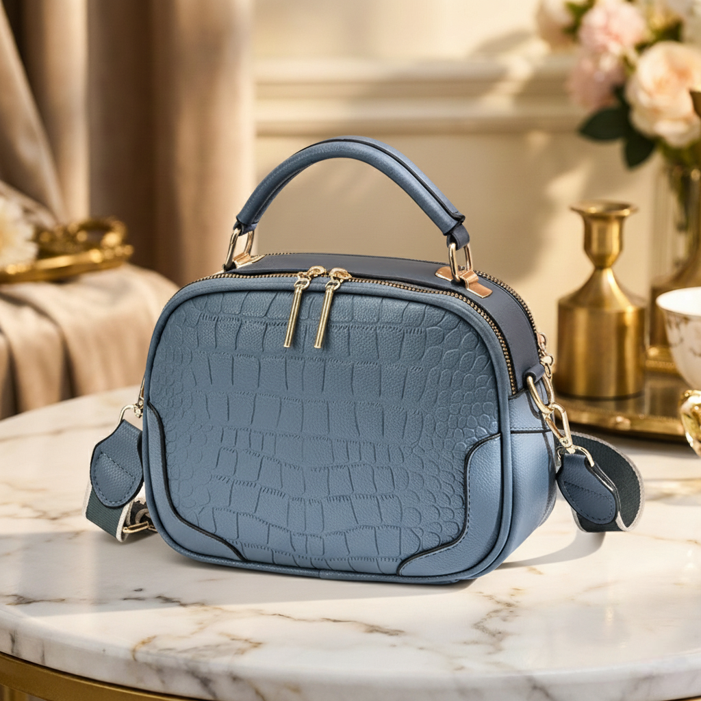 Luxe Charm - All Season PU Leather Handbag | Diamond Quilt or Croco Texture | Elegant Top-Handle Crossbody for Women