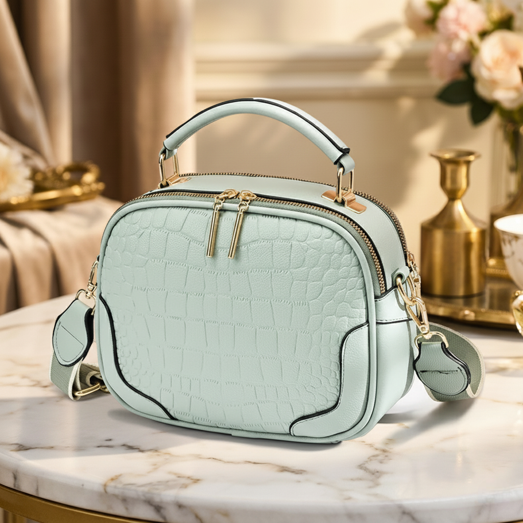 Luxe Charm - All Season PU Leather Handbag | Diamond Quilt or Croco Texture | Elegant Top-Handle Crossbody for Women