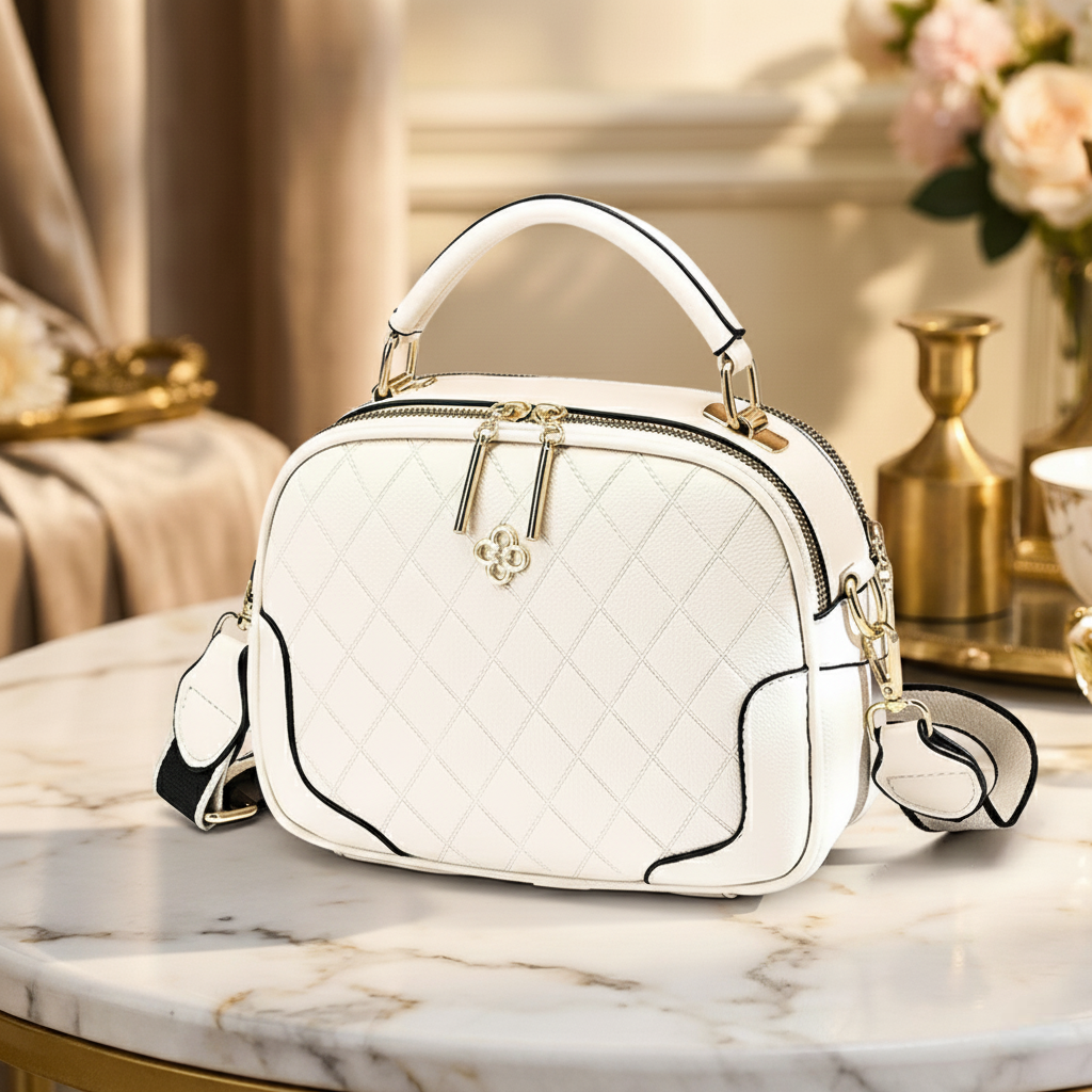 Luxe Charm - All Season PU Leather Handbag | Diamond Quilt or Croco Texture | Elegant Top-Handle Crossbody for Women