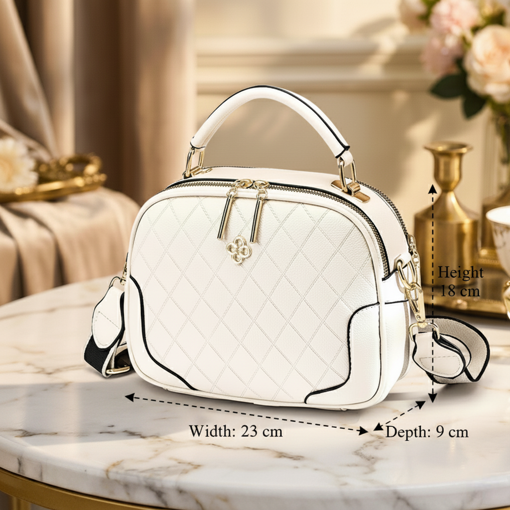 Luxe Charm - All Season PU Leather Handbag | Diamond Quilt or Croco Texture | Elegant Top-Handle Crossbody for Women