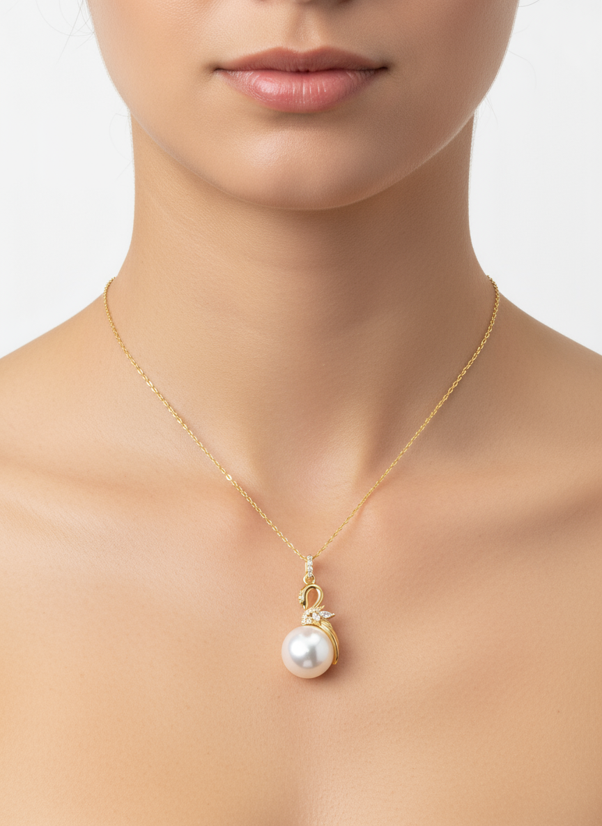 The Swan Embrace – 925 Sterling Silver Pearl Necklace in  Gold & Platinum Finishes