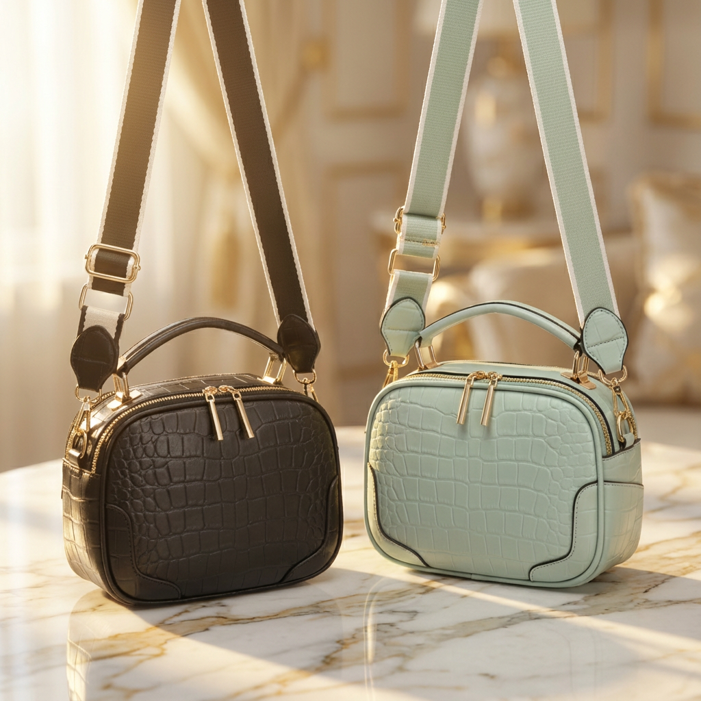 Luxe Charm - All Season PU Leather Handbag | Diamond Quilt or Croco Texture | Elegant Top-Handle Crossbody for Women